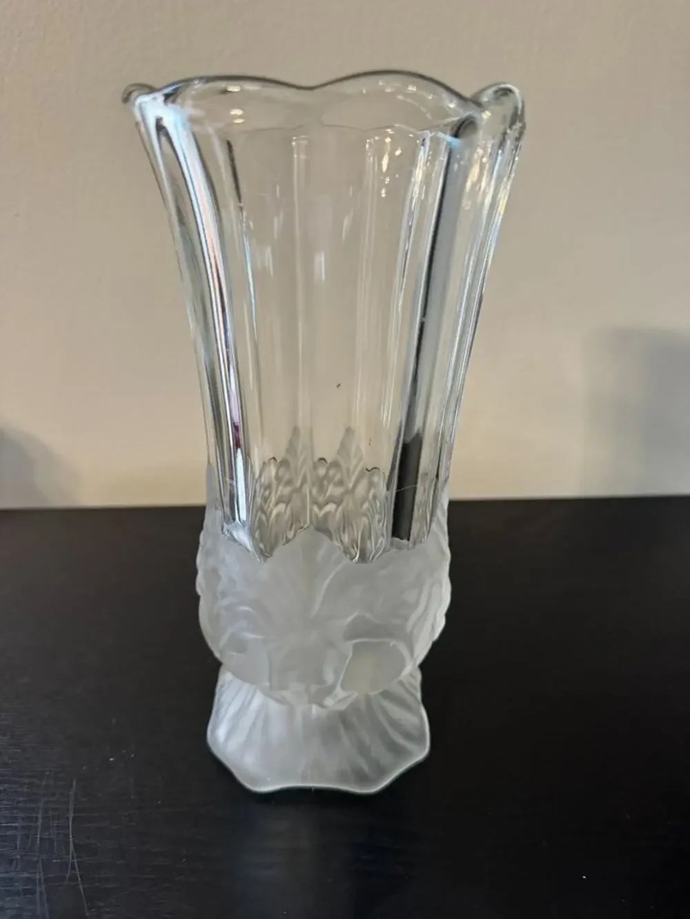 Imperlux Vintage Lead Crystal Frosted Rose Floral Vase